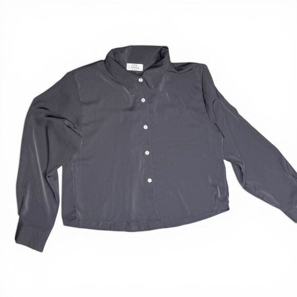 Jon & Anna Contemporary Tops - Jon & Anna Contemporary Grey Silky Cropped Long Sleeve Button Down Shirt